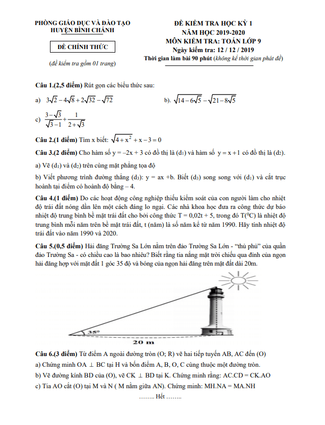 de thi hoc ki 1 hk1 lop 9 mon toan nam 2019 2020 phong gd dt binh chanh tp hcm d