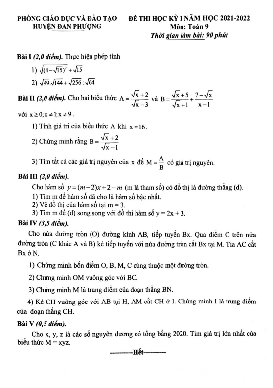 Đề thi học kì 1 (HK1) lớp 9 môn Toán năm 2021 2022 phòng GD ĐT Đan Phượng Hà Nội 2 de thi hoc ki 1 hk1 lop 9 mon toan nam 2021 2022 phong gd dt dan phuong ha noi d