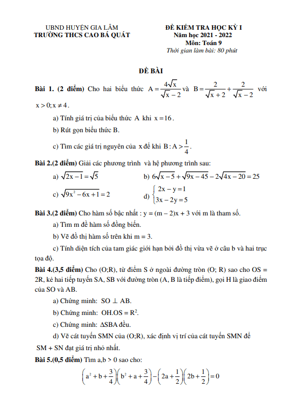 Đề thi học kì 1 (HK1) lớp 9 môn Toán năm 2021 2022 trường THCS Cao Bá Quát Hà Nội 6 de thi hoc ki 1 hk1 lop 9 mon toan nam 2021 2022 truong thcs cao ba quat ha noi d