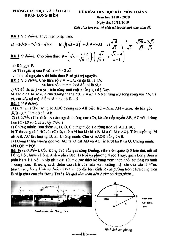 de thi hoc ki 1 hk1 lop 9 mon toan nam hoc 2019 2020 phong gd dt long bien ha noi d