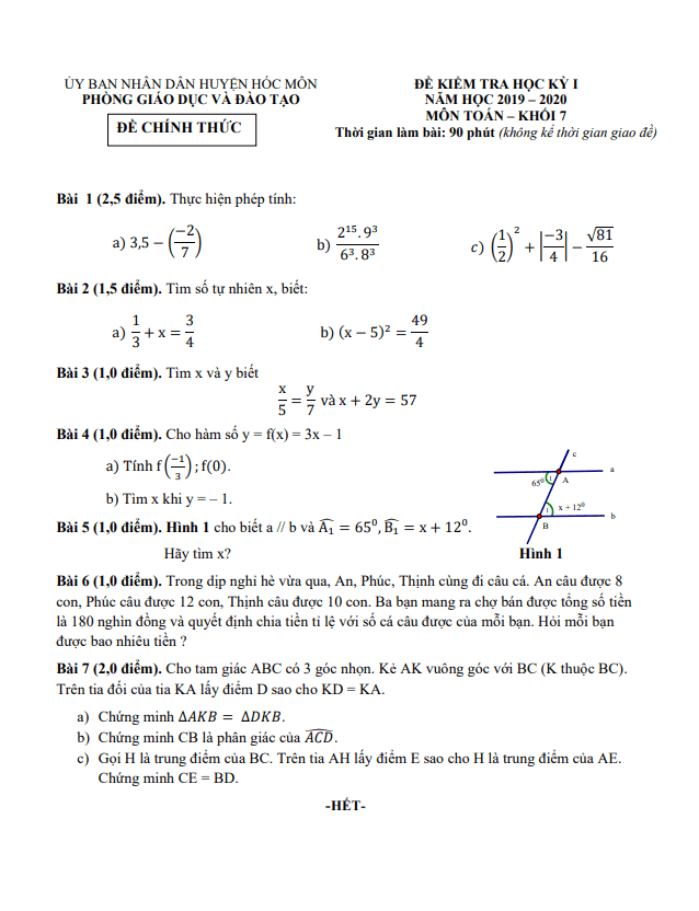 Đề thi học kì 1 (HK1) Toán 7 năm 2019 2020 phòng GD ĐT Hóc Môn TP HCM 5 de thi hoc ki 1 hk1 toan 7 nam 2019 2020 phong gd dt hoc mon tp hcm d