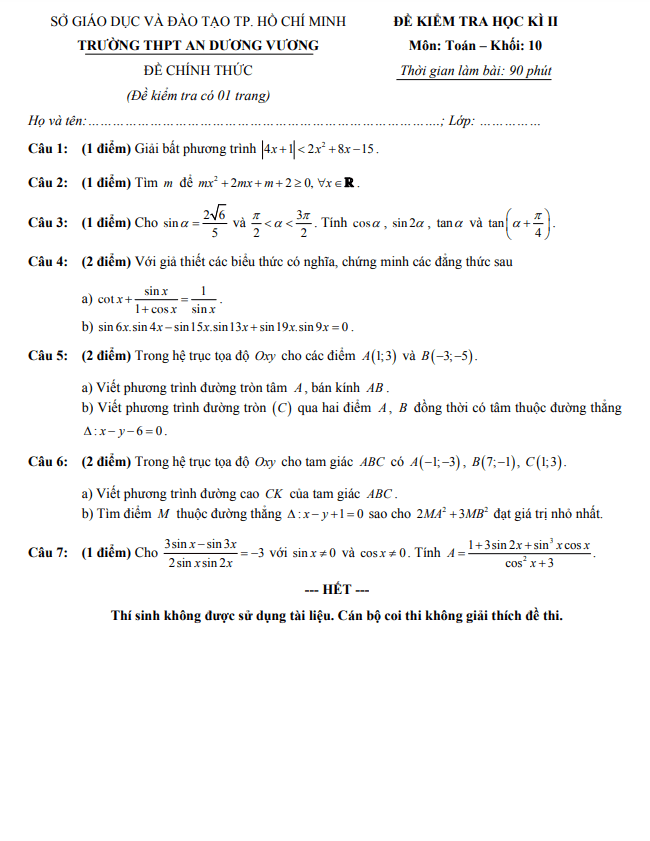 de thi hoc ki 2 hk2 lop 10 mon toan nam 2019 2020 truong thpt an duong vuong tp hcm d