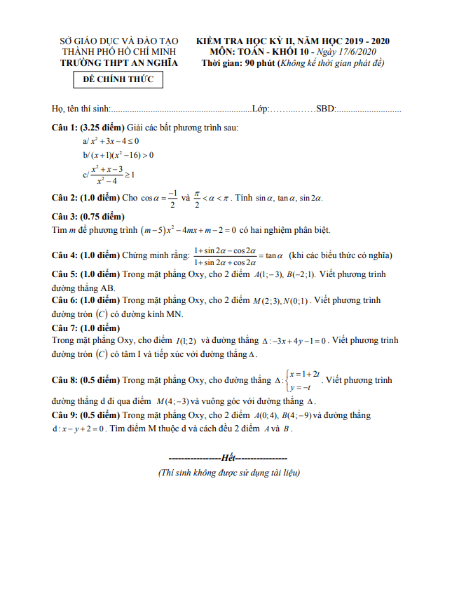 de thi hoc ki 2 hk2 lop 10 mon toan nam 2019 2020 truong thpt an nghia tp hcm d