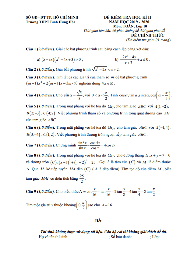 de thi hoc ki 2 hk2 lop 10 mon toan nam 2019 2020 truong thpt binh hung hoa tp hcm d