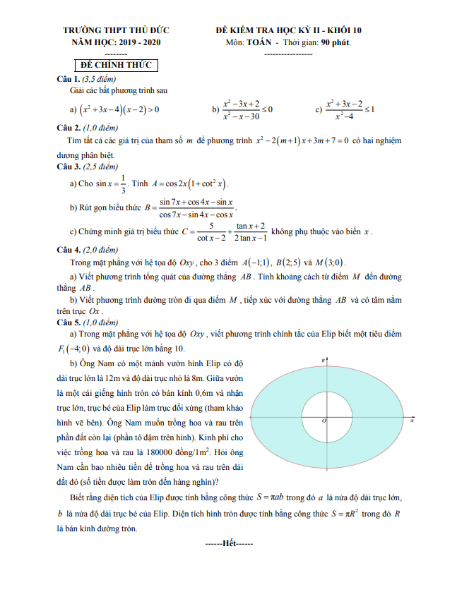 de thi hoc ki 2 hk2 lop 10 mon toan nam 2019 2020 truong thpt thu duc tp hcm d