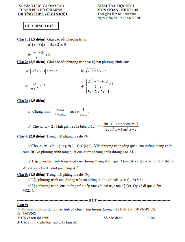Đề thi học kì 2 (HK2) lớp 10 môn Toán năm 2019 2020 trường THPT Võ Văn Kiệt TP HCM 2 de thi hoc ki 2 hk2 lop 10 mon toan nam 2019 2020 truong thpt vo van kiet tp hcm d