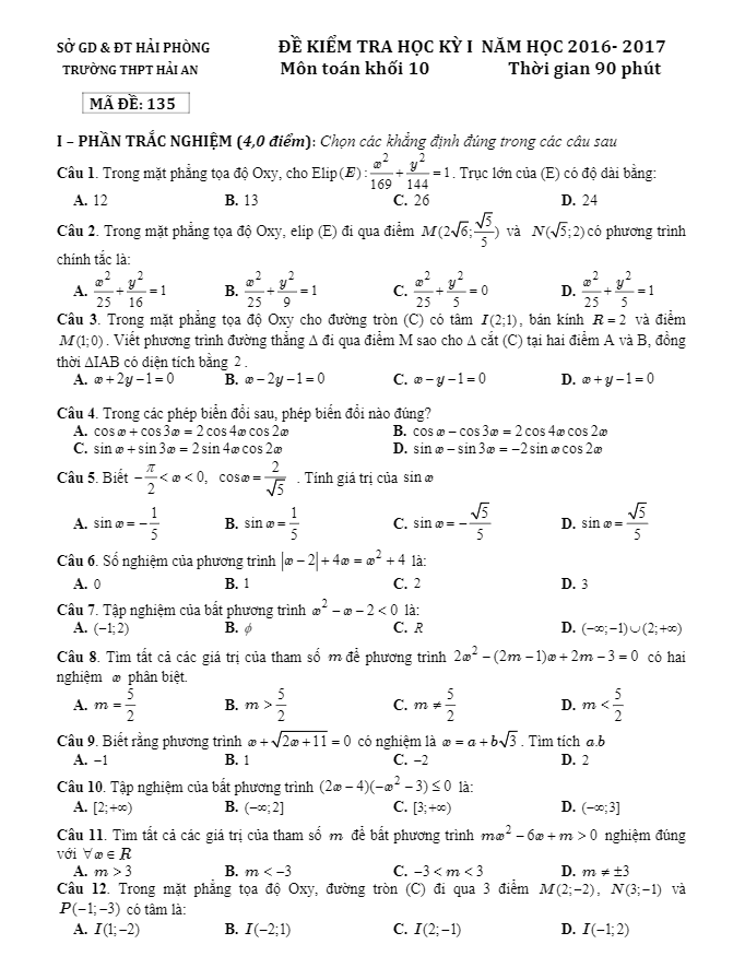 de thi hoc ki 2 hk2 lop 10 mon toan nam hoc 2016 2017 truong thpt hai an hai phong d