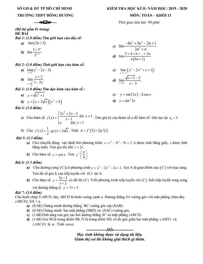 de thi hoc ki 2 hk2 lop 11 mon toan nam 2019 2020 truong thpt dong duong tp hcm d