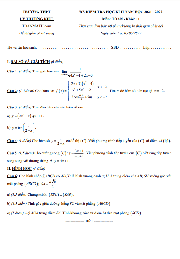 Đề thi học kì 2 (HK2) lớp 11 môn Toán năm 2021 2022 trường THPT Lý Thường Kiệt TP HCM 8 de thi hoc ki 2 hk2 lop 11 mon toan nam 2021 2022 truong thpt ly thuong kiet tp hcm d