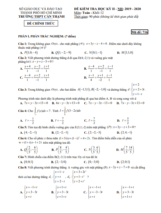 de thi hoc ki 2 hk2 lop 12 mon toan nam 2019 2020 truong thpt can thanh tp hcm d