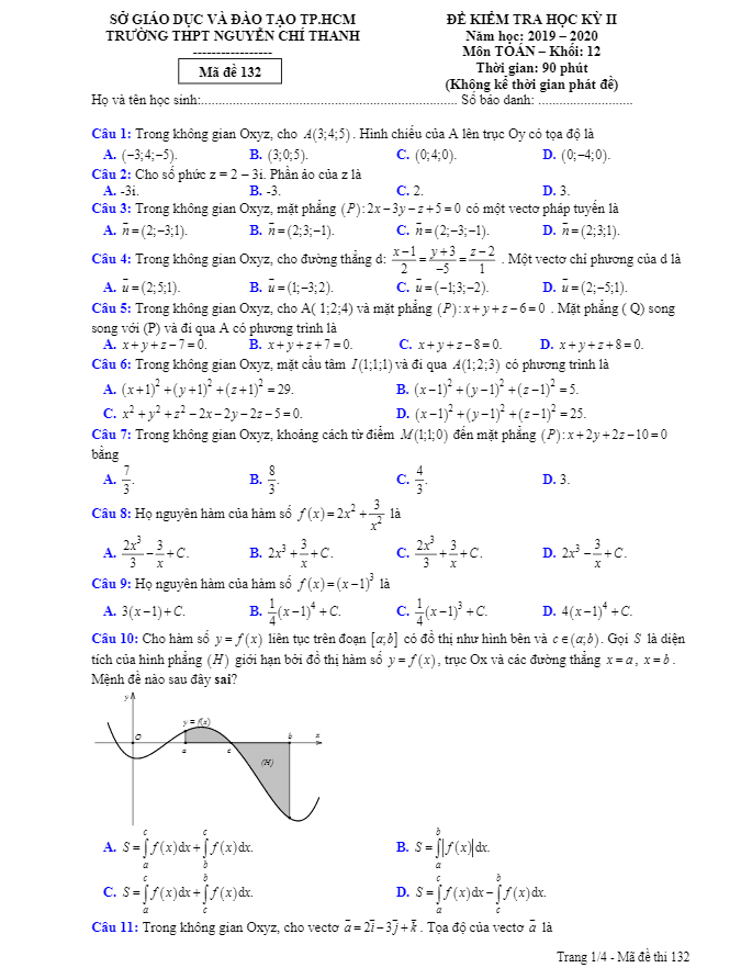 Đề thi học kì 2 (HK2) lớp 12 môn Toán năm 2019 2020 trường THPT Nguyễn Chí Thanh TP HCM 1 de thi hoc ki 2 hk2 lop 12 mon toan nam 2019 2020 truong thpt nguyen chi thanh tp hcm d