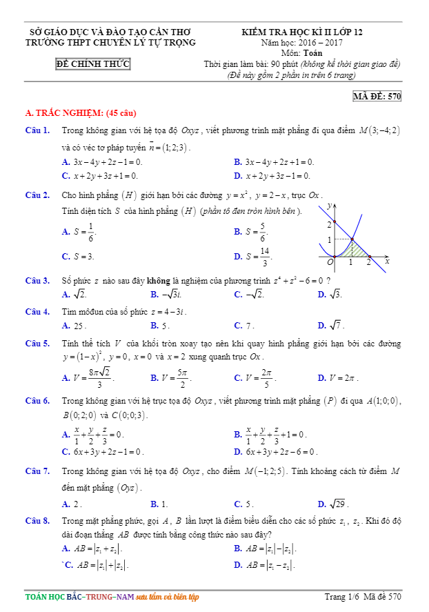 de thi hoc ki 2 hk2 lop 12 mon toan nam hoc 2016 2017 truong thpt chuyen ly tu trong can tho d