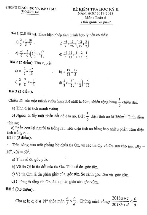 de thi hoc ki 2 hk2 lop 6 mon toan nam 2017 2018 phong gd va dt thanh oai ha noi d