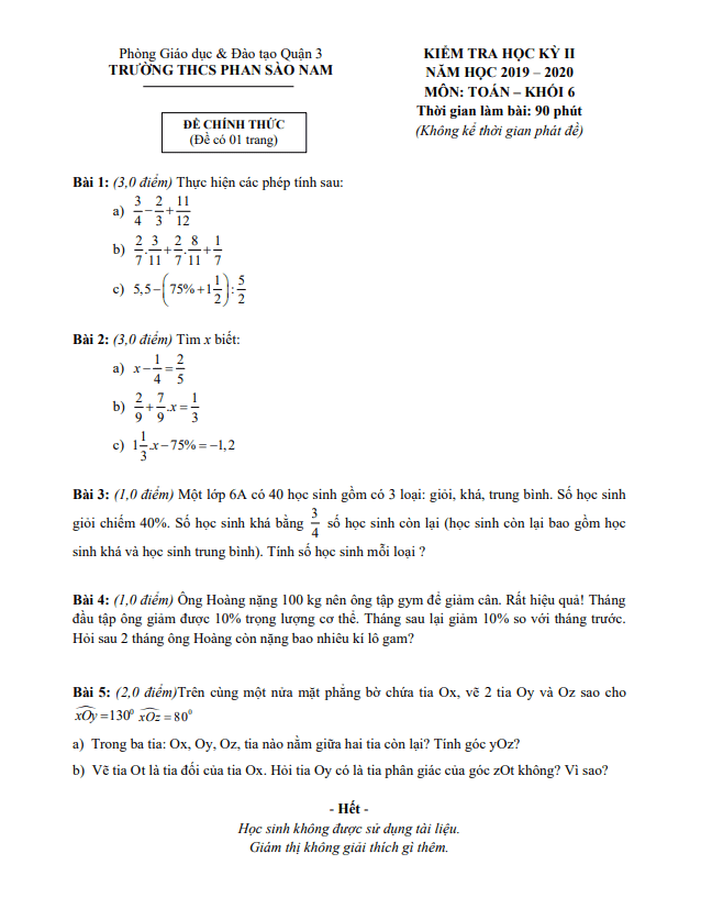 de thi hoc ki 2 hk2 lop 6 mon toan nam 2019 2020 truong thcs phan sao nam tp hcm d