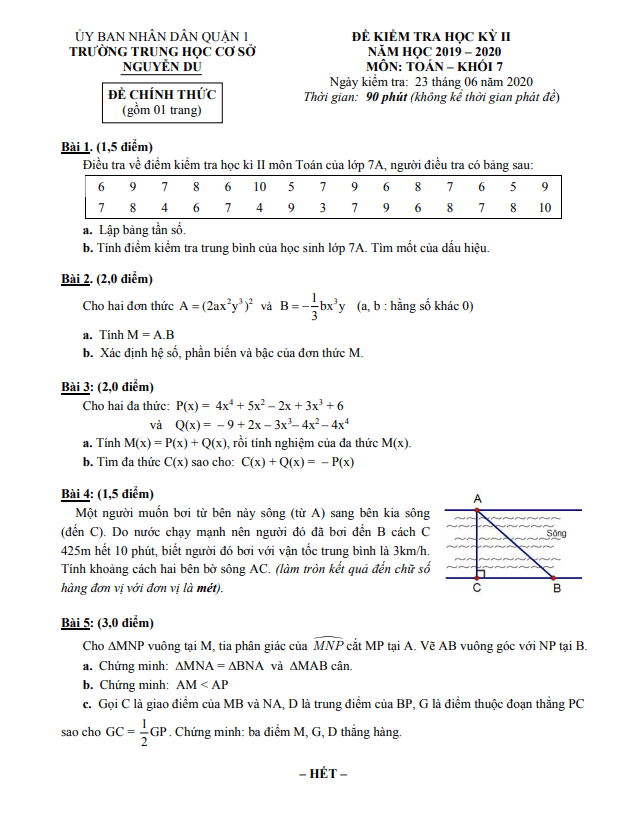 de thi hoc ki 2 hk2 lop 7 mon toan nam 2019 2020 truong thcs nguyen du tp hcm d