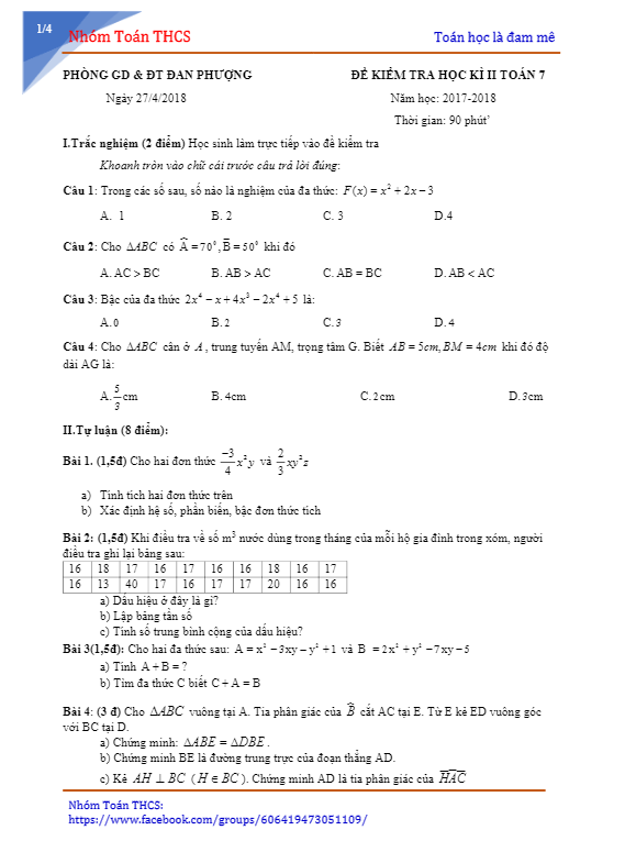 de thi hoc ki 2 hk2 lop 7 mon toan nam hoc 2017 2018 phong gd va dt dan phuong ha noi d