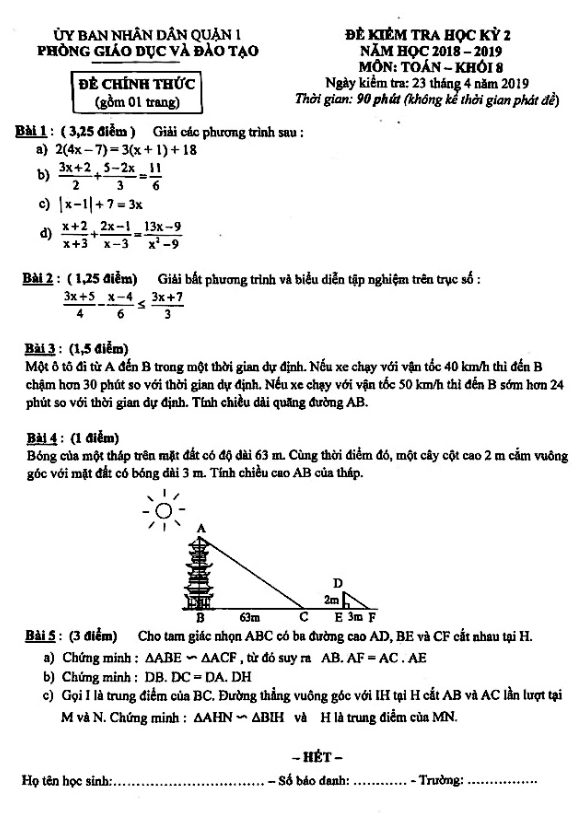 Đề thi học kì 2 (HK2) lớp 8 môn Toán năm 2018 2019 phòng GD ĐT Quận 1 TP HCM 3 de thi hoc ki 2 hk2 lop 8 mon toan nam 2018 2019 phong gd dt quan 1 tp hcm d