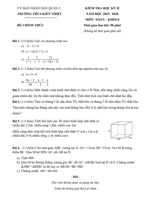 Đề thi học kì 2 (HK2) lớp 8 môn Toán năm 2019 2020 trường THCS Kiến Thiết TP HCM 7 de thi hoc ki 2 hk2 lop 8 mon toan nam 2019 2020 truong thcs kien thiet tp hcm d