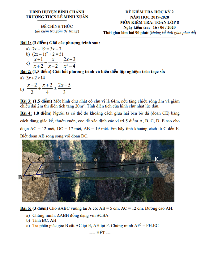 de thi hoc ki 2 hk2 lop 8 mon toan nam 2019 2020 truong thcs le minh xuan tp hcm d