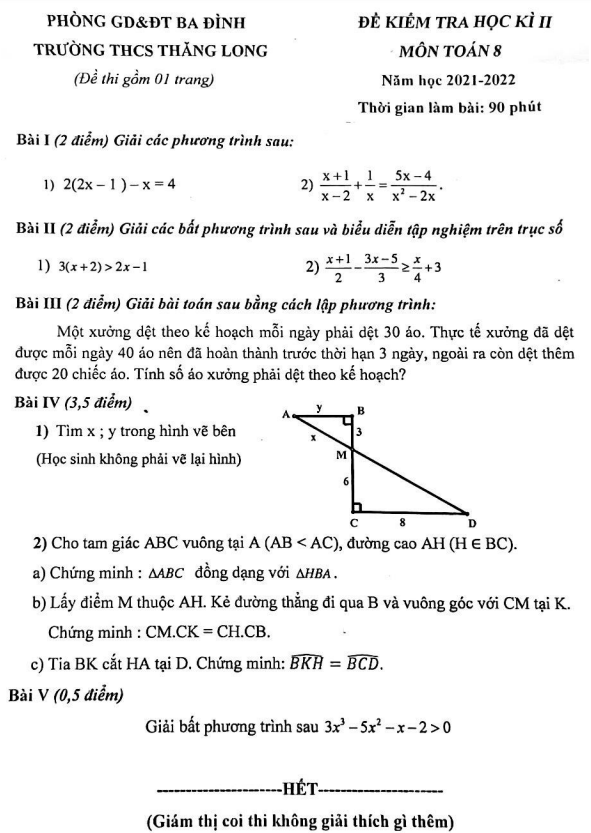 Đề thi học kì 2 (HK2) lớp 8 môn Toán năm 2021 2022 trường THCS Thăng Long Hà Nội 4 de thi hoc ki 2 hk2 lop 8 mon toan nam 2021 2022 truong thcs thang long ha noi d