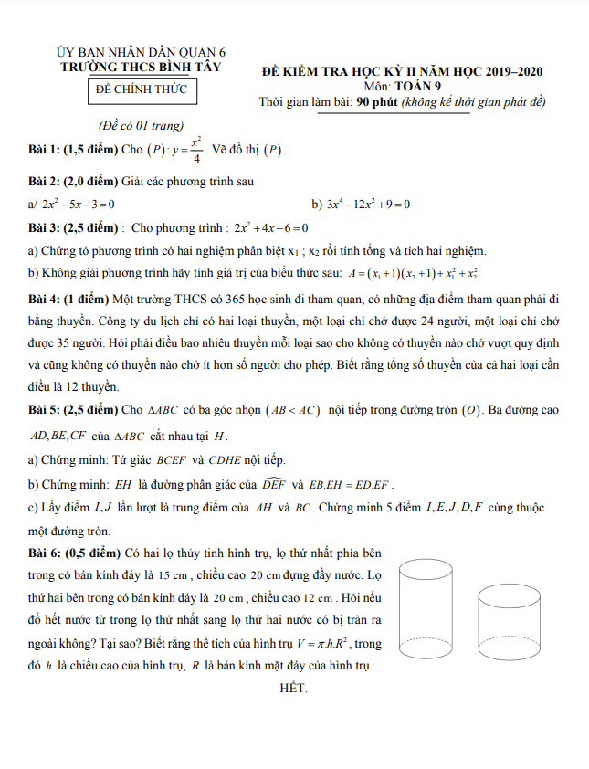 de thi hoc ki 2 hk2 lop 9 mon toan nam 2019 2020 truong thcs binh tay tp hcm d