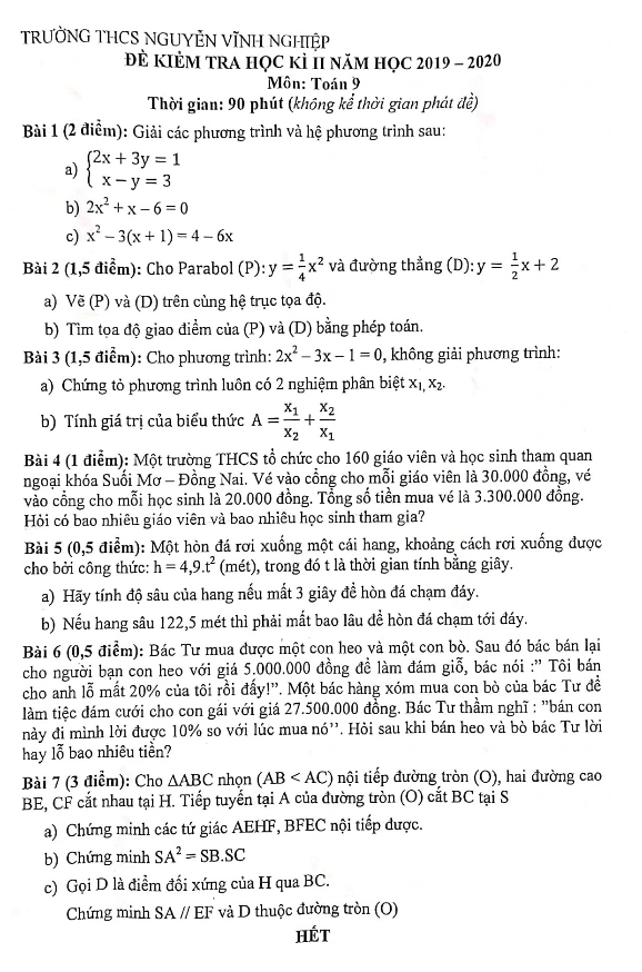 de thi hoc ki 2 hk2 lop 9 mon toan nam 2019 2020 truong thcs nguyen vinh nghiep tp hcm d