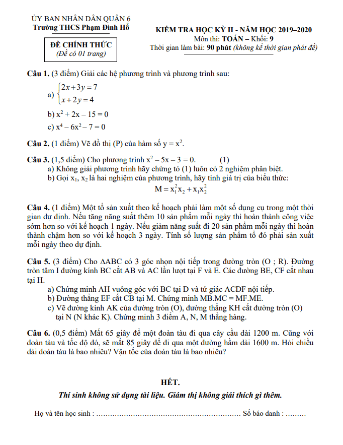 de thi hoc ki 2 hk2 lop 9 mon toan nam 2019 2020 truong thcs pham dinh ho tp hcm d