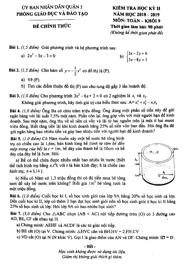de thi hoc ki 2 hk2 lop 9 mon toan nam hoc 2018 2019 phong gd dt quan 3 tp hcm d