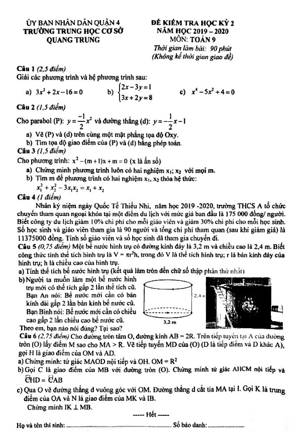 de thi hoc ki 2 hk2 lop 9 mon toan nam hoc 2019 2020 truong thcs quang trung tp hcm d