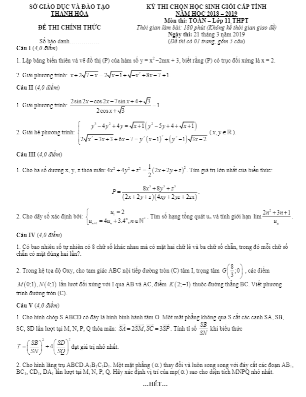 de thi hoc sinh gioi cap tinh lop 11 mon toan thpt nam 2018 2019 so gd dt thanh hoa d