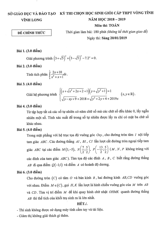 de thi hoc sinh gioi cap tinh toan thpt nam 2018 2019 so gd dt vinh long d