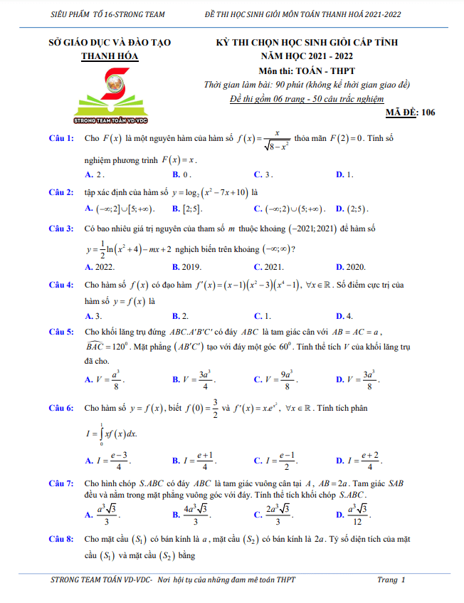 de thi hoc sinh gioi cap tinh toan thpt nam 2021 2022 so gd dt thanh hoa d