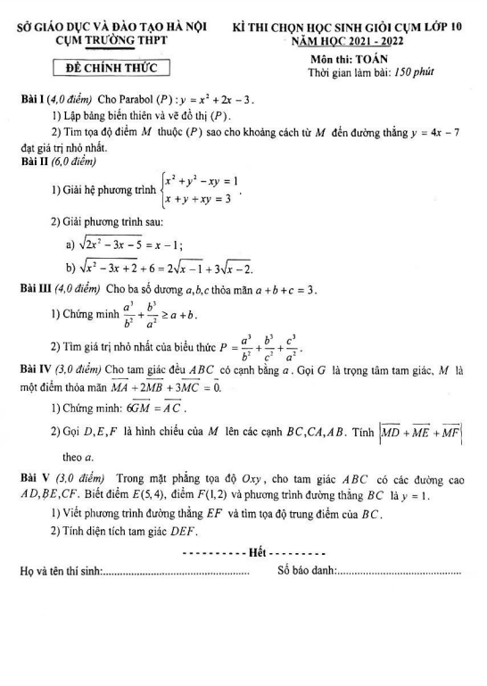 de thi hoc sinh gioi lop 10 mon toan nam 2021 2022 cum truong thpt ha noi d