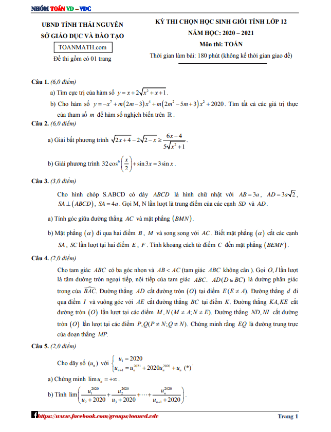 Đề thi học sinh giỏi lớp 12 môn Toán cấp tỉnh năm 2020 2021 sở GD ĐT Thái Nguyên 5 de thi hoc sinh gioi lop 12 mon toan cap tinh nam 2020 2021 so gd dt thai nguyen d