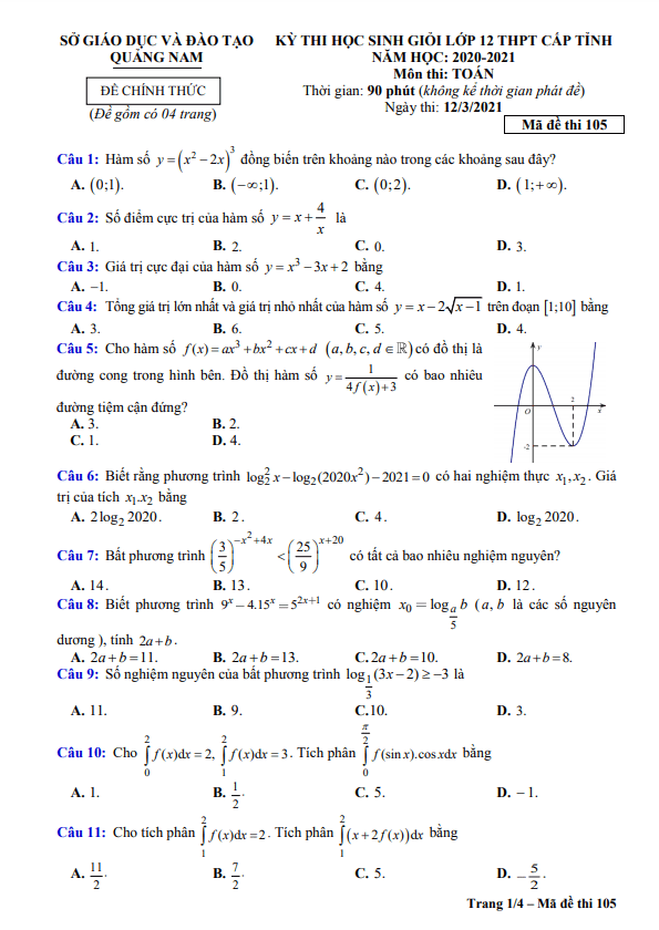 Đề thi học sinh giỏi lớp 12 môn Toán năm 2020 2021 sở GD ĐT tỉnh Quảng Nam 6 de thi hoc sinh gioi lop 12 mon toan nam 2020 2021 so gd dt tinh quang nam d