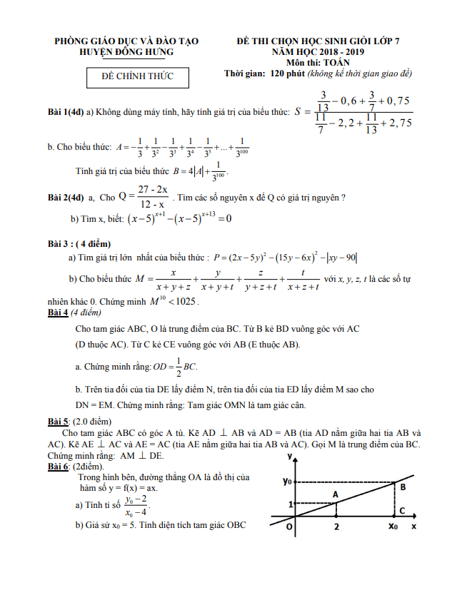 Đề thi học sinh giỏi lớp 7 môn Toán năm 2018 2019 phòng GD ĐT Đông Hưng Thái Bình 1 de thi hoc sinh gioi lop 7 mon toan nam 2018 2019 phong gd dt dong hung thai binh d