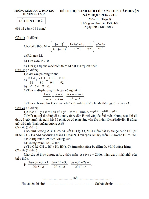 de thi hoc sinh gioi lop 8 mon toan nam 2016 2017 phong gd dt nga son thanh hoa d