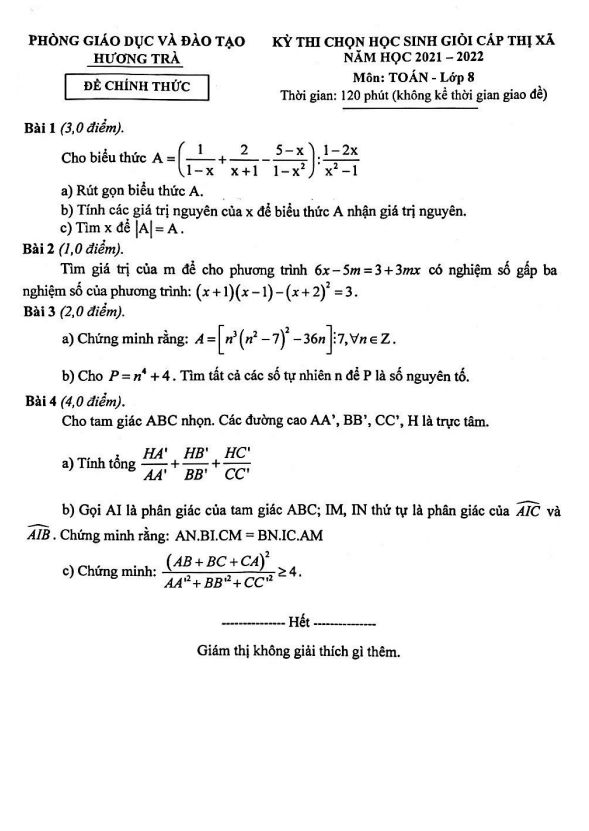 Đề thi học sinh giỏi lớp 8 môn Toán năm 2021 2022 phòng GD ĐT Hương Trà TT Huế 6 de thi hoc sinh gioi lop 8 mon toan nam 2021 2022 phong gd dt huong tra tt hue d