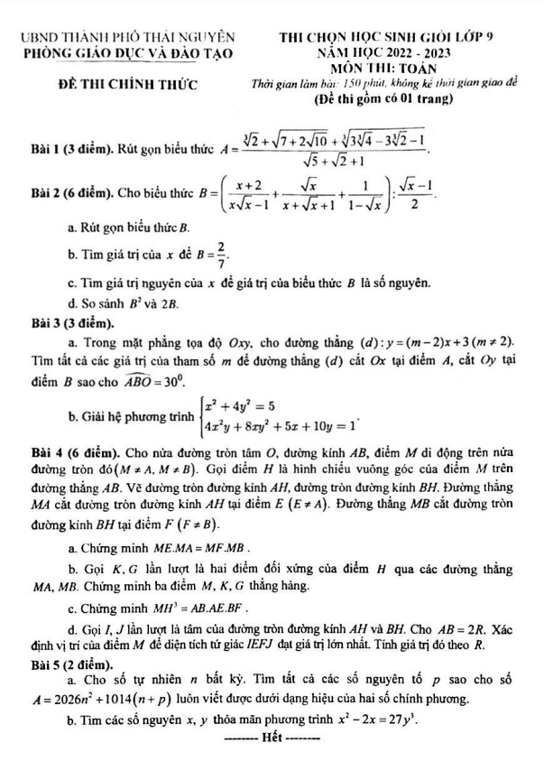 de thi hoc sinh gioi lop 9 mon toan nam 2022 2023 phong gd dt thanh pho thai nguyen d