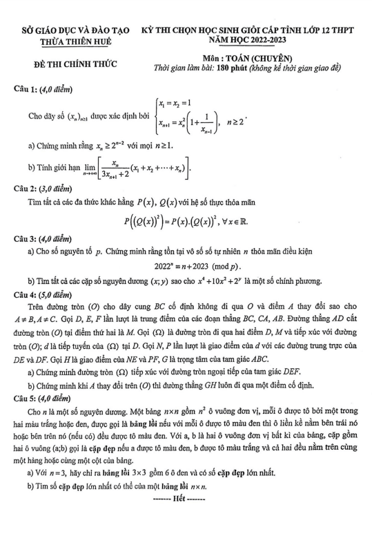 Đề thi học sinh giỏi tỉnh lớp 12 môn Toán (chuyên) năm 2022 2023 sở GD ĐT Thừa Thiên Huế 1 de thi hoc sinh gioi tinh lop 12 mon toan chuyen nam 2022 2023 so gd dt thua thien hue d