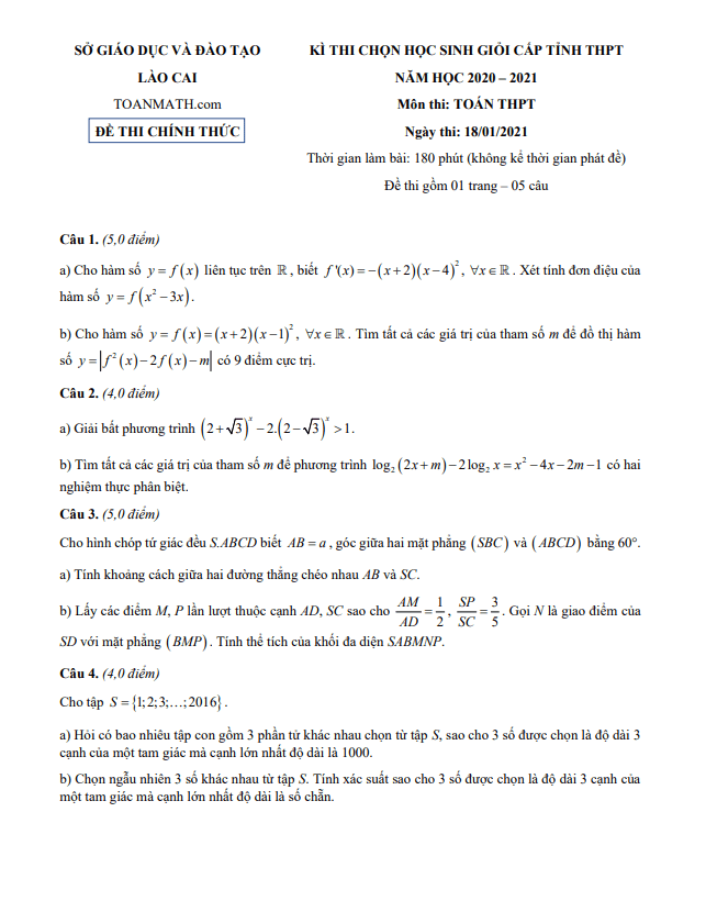 de thi hoc sinh gioi tinh toan thpt nam 2020 2021 so gd dt lao cai d