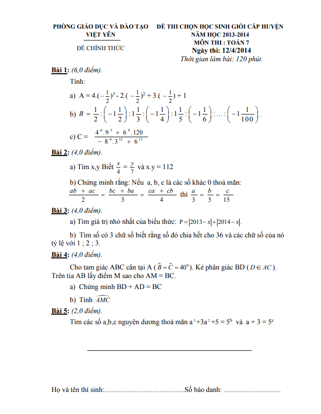 de thi hsg huyen lop 7 mon toan nam 2013 2014 phong gd dt viet yen bac giang d