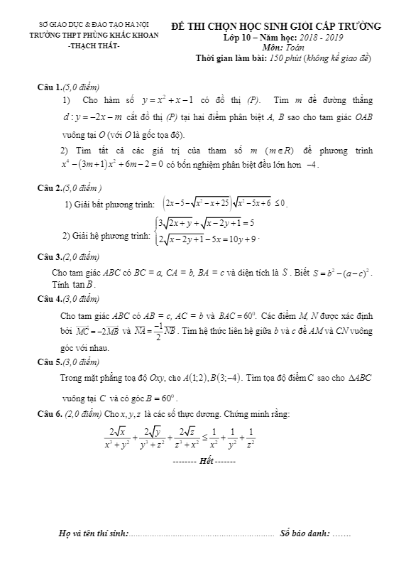 Đề thi HSG lớp 10 môn Toán năm 2018 2019 trường Phùng Khắc Khoan Hà Nội 1 de thi hsg lop 10 mon toan nam 2018 2019 truong phung khac khoan ha noi d