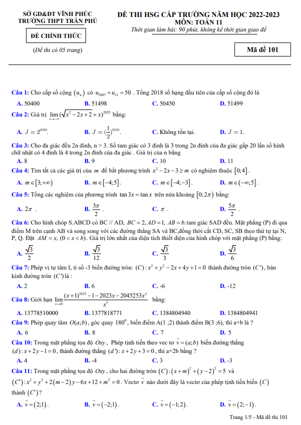de thi hsg lop 11 mon toan nam 2022 2023 truong thpt tran phu vinh phuc d