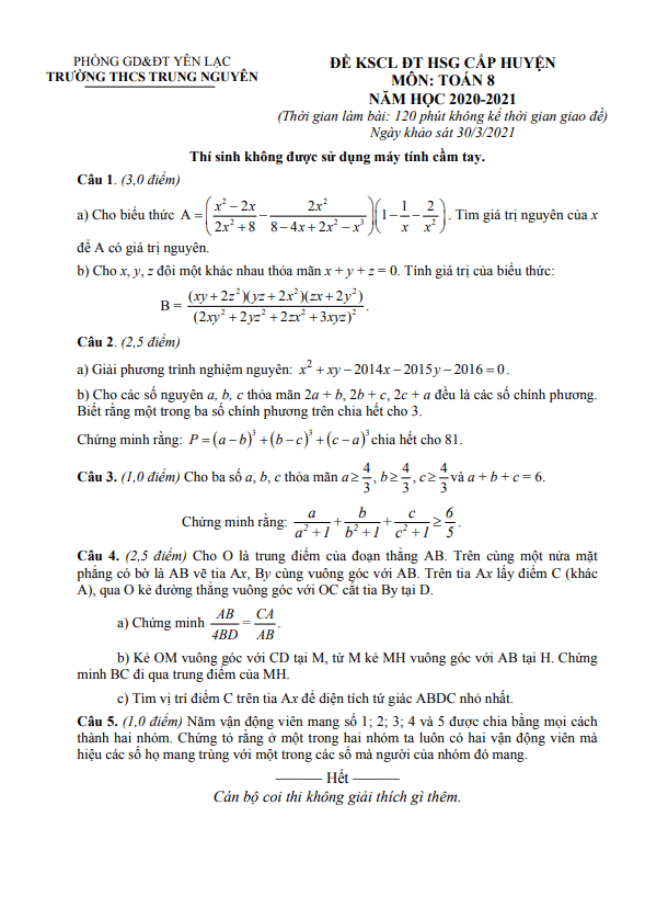 de thi hsg lop 8 mon toan nam 2020 2021 truong thcs trung nguyen vinh phuc d