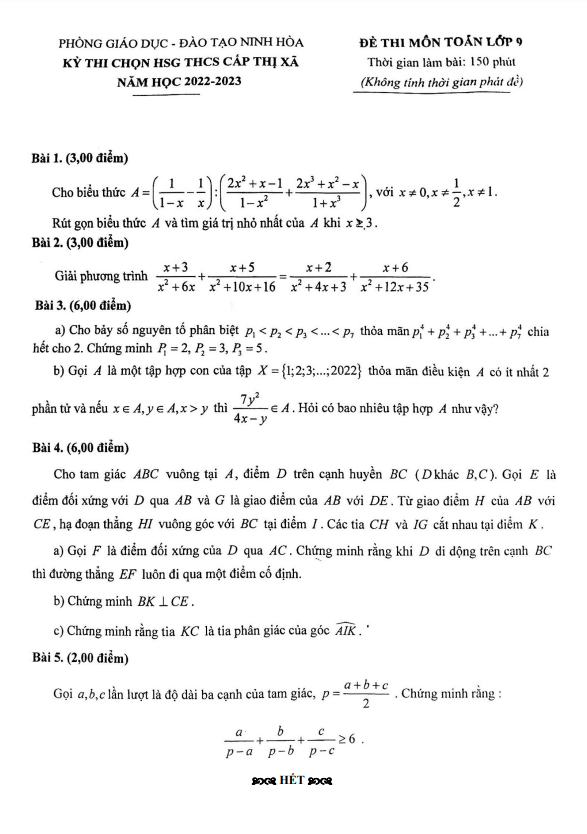 de thi hsg lop 9 mon toan cap thi xa nam 2022 2023 phong gd dt ninh hoa khanh hoa d