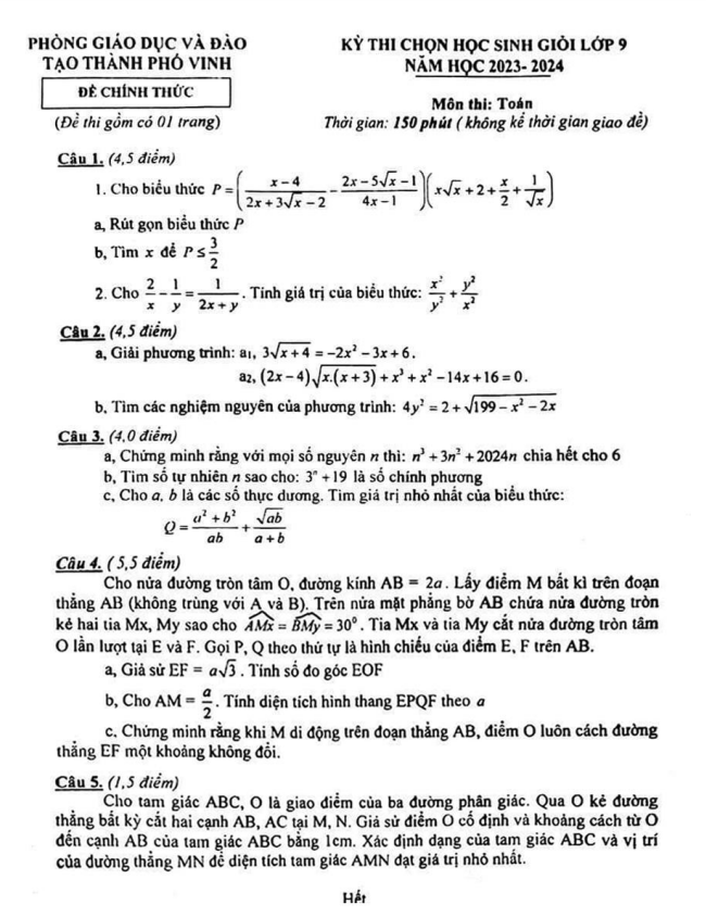 Đề thi HSG lớp 9 môn Toán năm 2023 2024 phòng GD ĐT thành phố Vinh Nghệ An 5 de thi hsg lop 9 mon toan nam 2023 2024 phong gd dt thanh pho vinh nghe an d