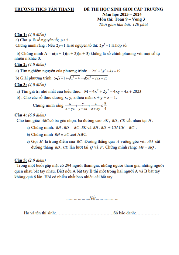 de thi hsg lop 9 mon toan vong 3 nam 2023 2024 truong thcs tan thanh nghe an d