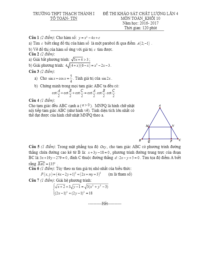 de thi khao sat chat luong lop 10 mon toan nam hoc 2016 2017 truong thpt thach thanh 1 thanh hoa lan 4 d