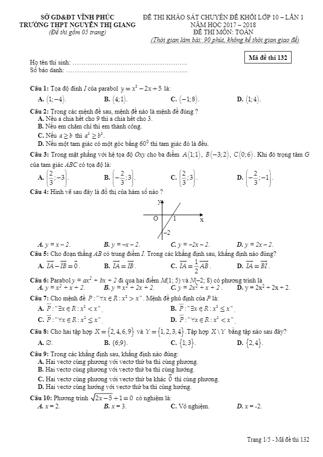 de thi khao sat chuyen de lop 10 mon toan lan 1 nam hoc 2017 2018 truong thpt nguyen thi giang vinh phuc d